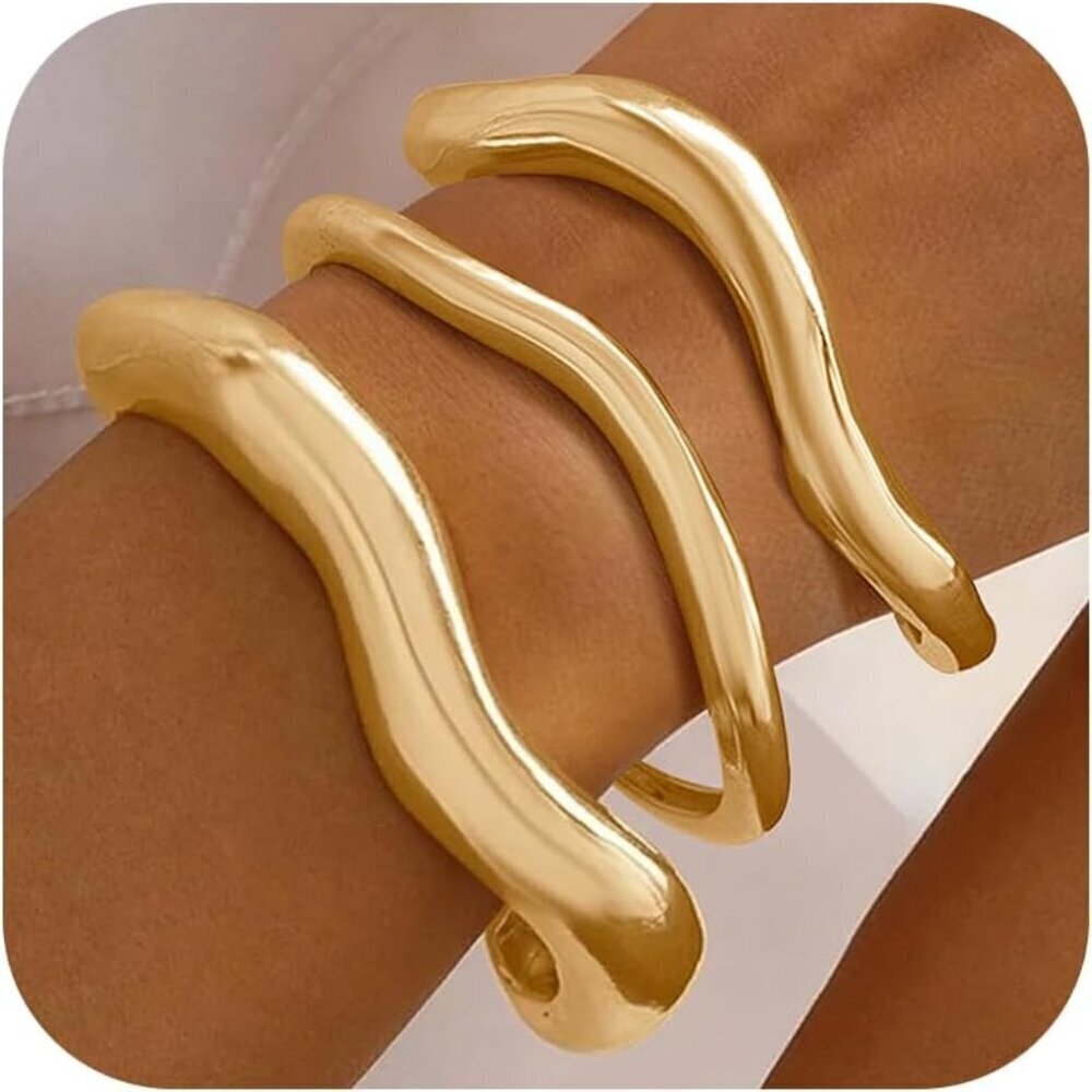 Gold Bangles for Women Chunky Cuff Bracelet Minimalist Trendy Jewelry Gift